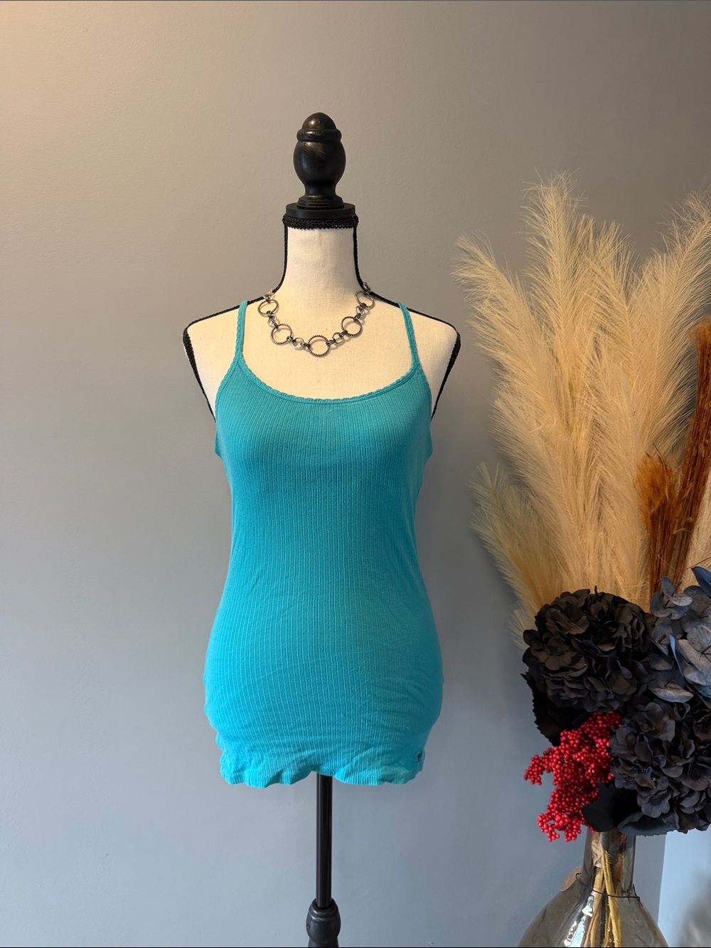Abercrombie & Fitch Teal Ribbed Slim-Strap Tank Top